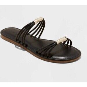 NWT Universal Thread Aura Two Band Slide Sandals Black/Gold- Size 8